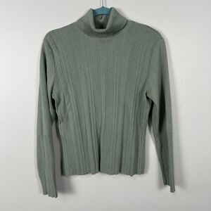 J. Jill Cotton Turtleneck Ribbed Green Long Sleeve Shirt Medium Fall Layer